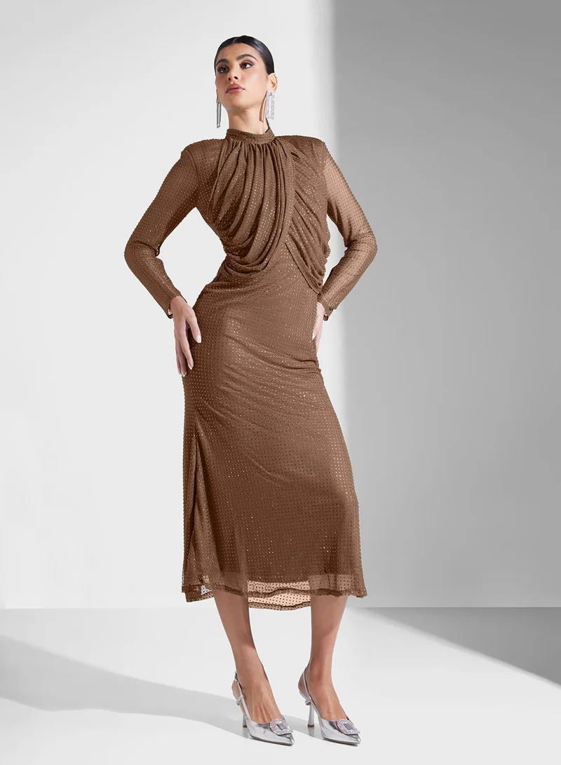 Threadz by Ajooni  Embellished Hot Fix Midi Dress for Women | Best Price UAE